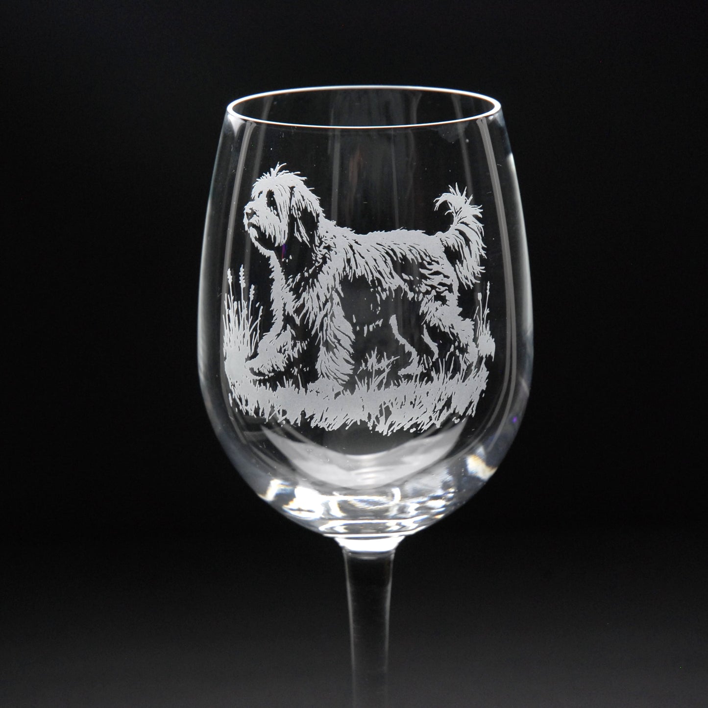 Tibetan Terrier Dog Crystal Wine Glass - Hand Etched/Engraved Gift