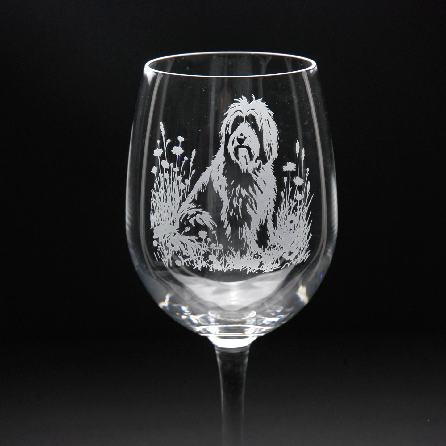 Tibetan Terrier Dog Crystal Wine Glass - Hand Etched/Engraved Gift