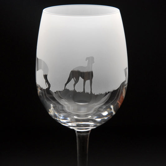 Whippet Dog Crystal Wine Glass - Hand Etched/Engraved Gift