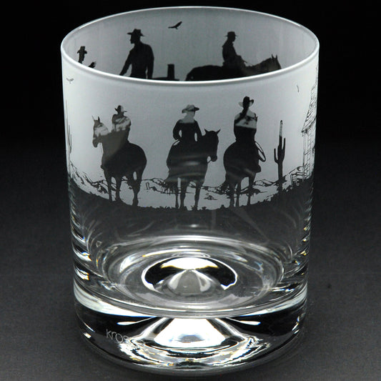 Wild West Whiskey Tumbler Glass - Hand Etched/Engraved Gift