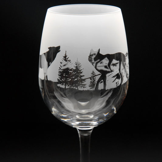 Wolf Crystal Wine Glass - Hand Etched/Engraved Gift