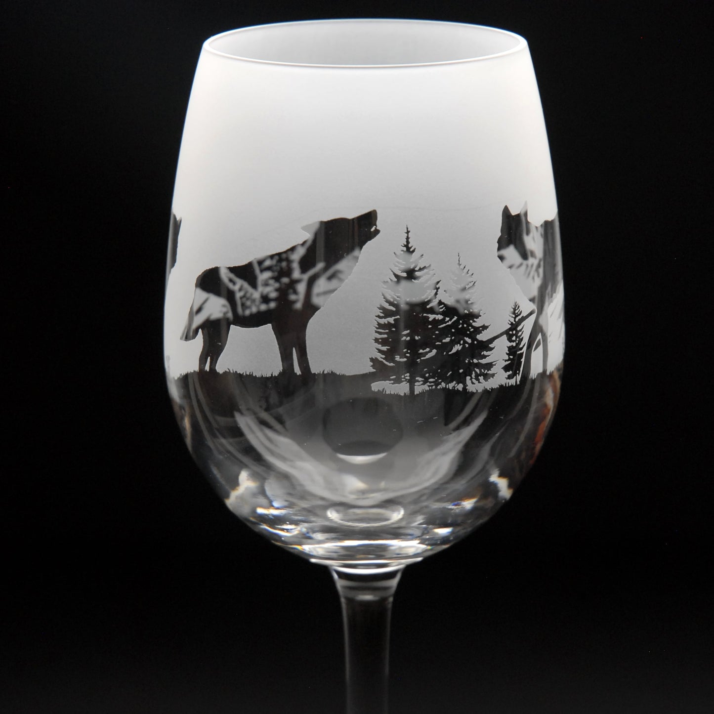 Wolf Crystal Wine Glass - Hand Etched/Engraved Gift