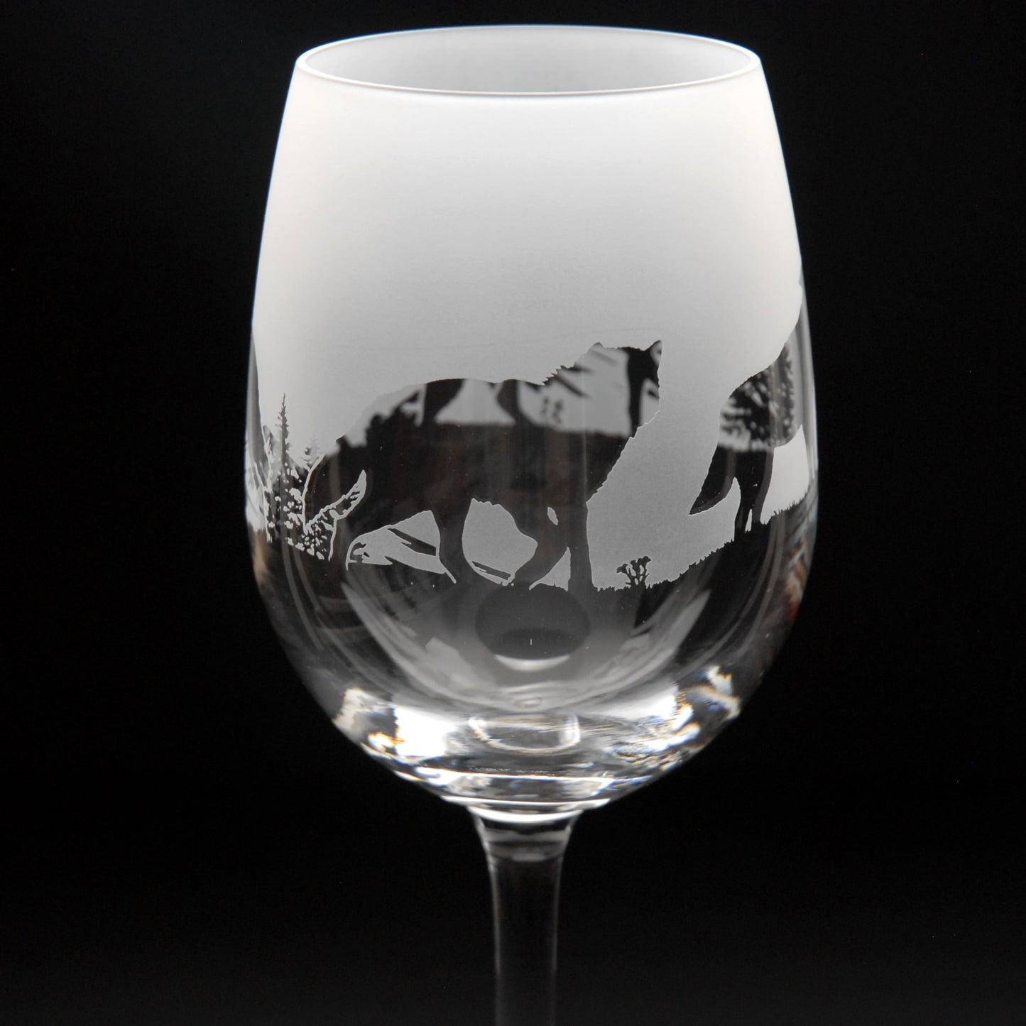 Wolf Crystal Wine Glass - Hand Etched/Engraved Gift