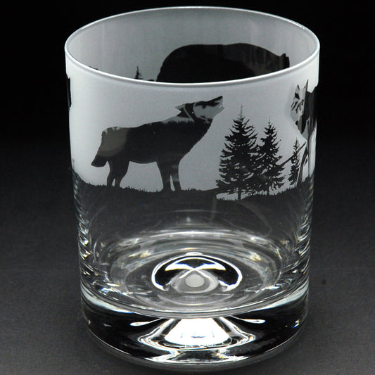 Wolf Whiskey Tumbler Glass - Hand Etched/Engraved Gift