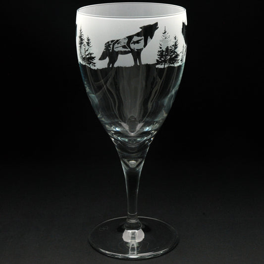 Wolf Crystal Wine Glass - Hand Etched/Engraved Gift