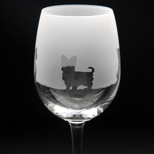 Yorkie Dog Crystal Wine Glass - Hand Etched/Engraved Gift