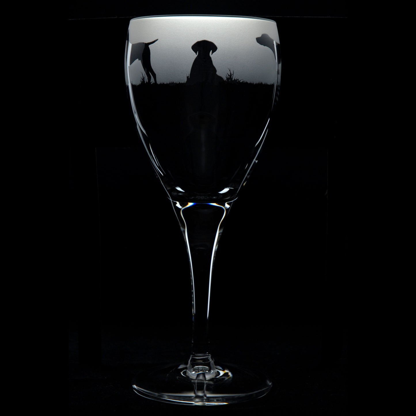 Pointer Dog Crystal Wine Glass - Hand Etched/Engraved Gift