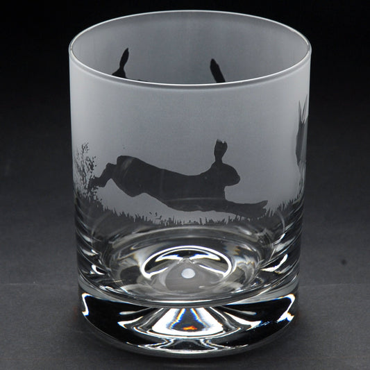 Hare Whiskey Tumbler Glass - Hand Etched/Engraved Gift