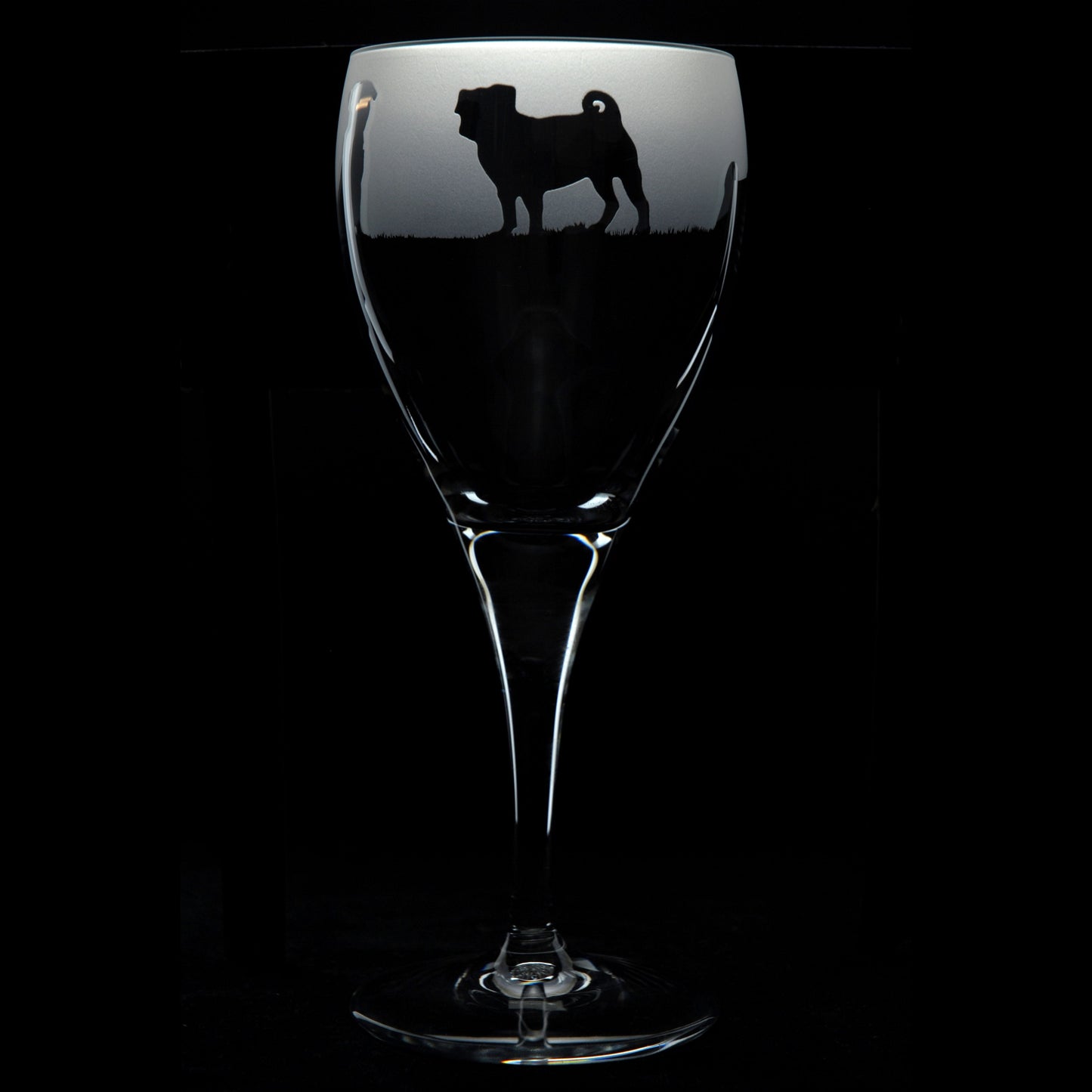 Pug Dog Crystal Wine Glass - Hand Etched/Engraved Gift