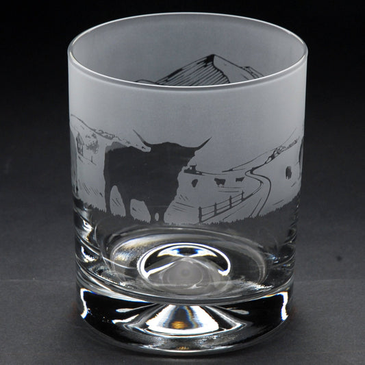Highland Cattle Whiskey Tumbler Glass - Hand Etched/Engraved Gift