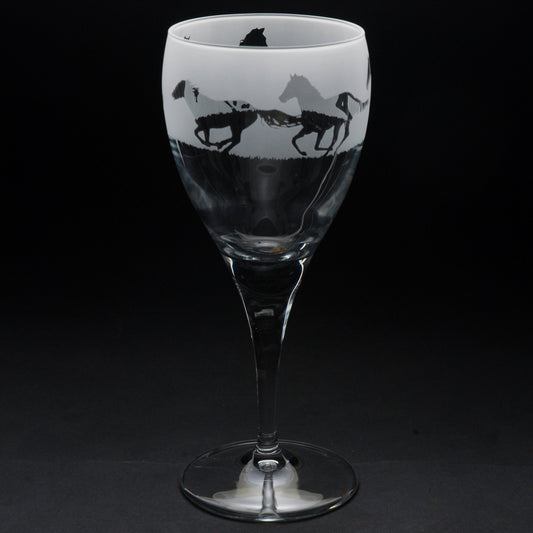 Galloping Horse Crystal Wine Glass - Hand Etched/Engraved Gift