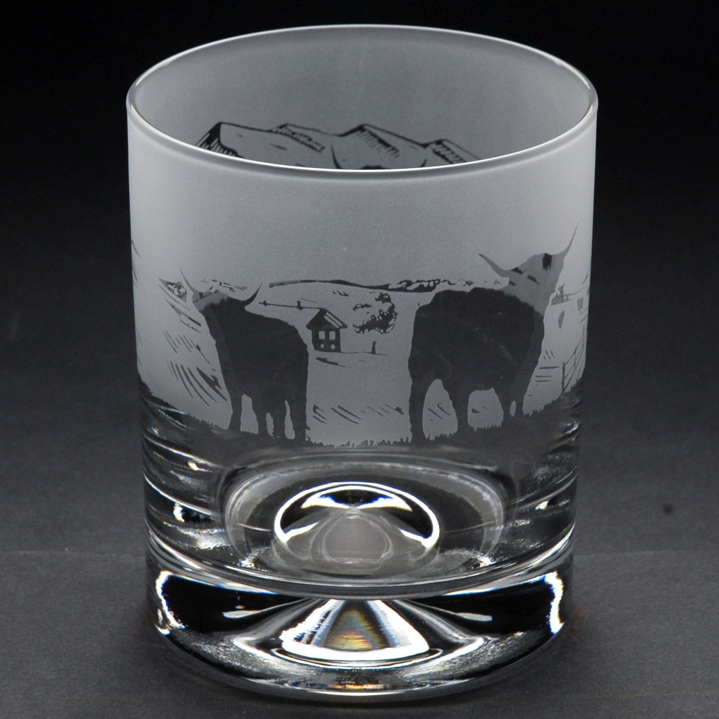 Highland Cattle Whiskey Tumbler Glass - Hand Etched/Engraved Gift