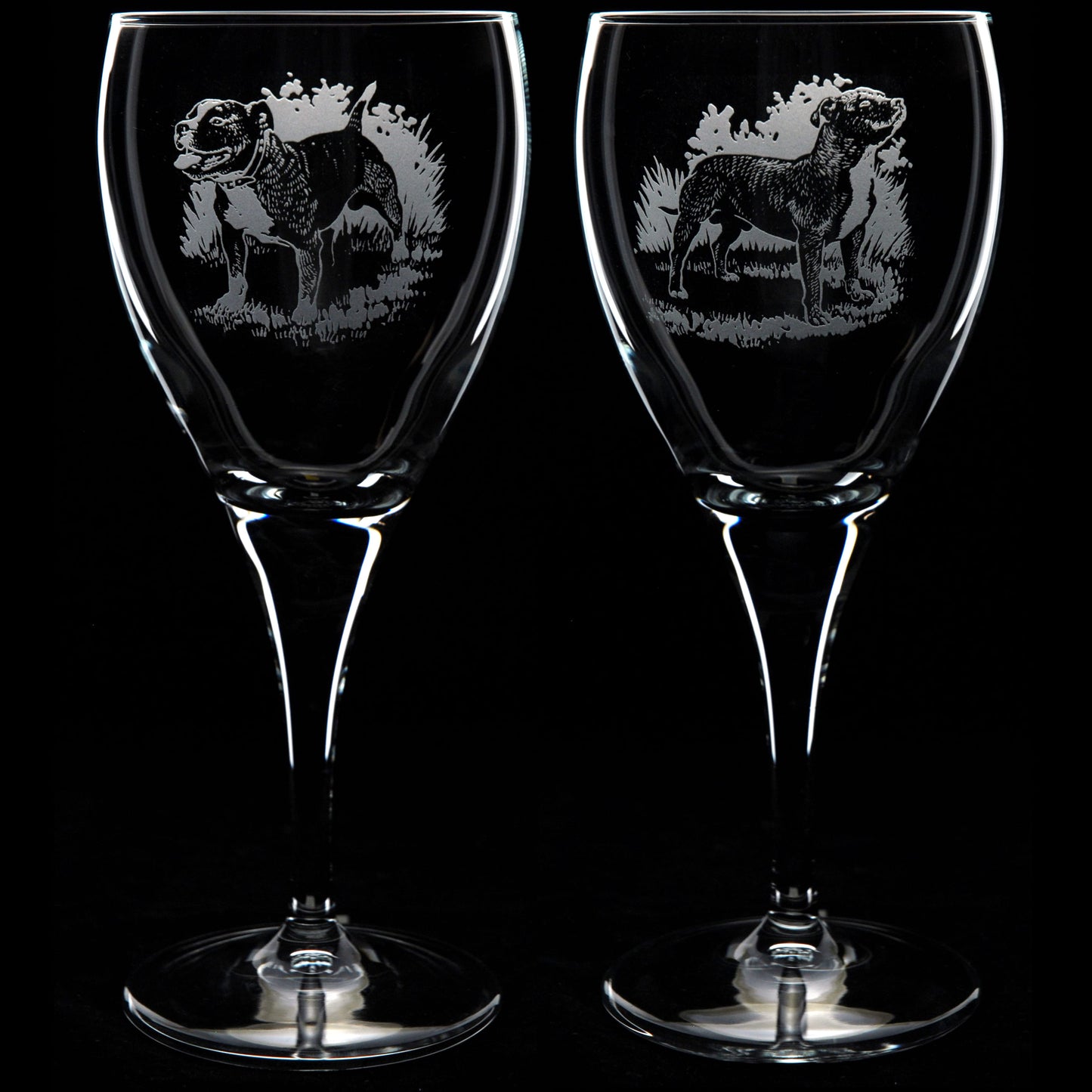 Staffy Dog Crystal Wine Glass - Hand Etched/Engraved Gift