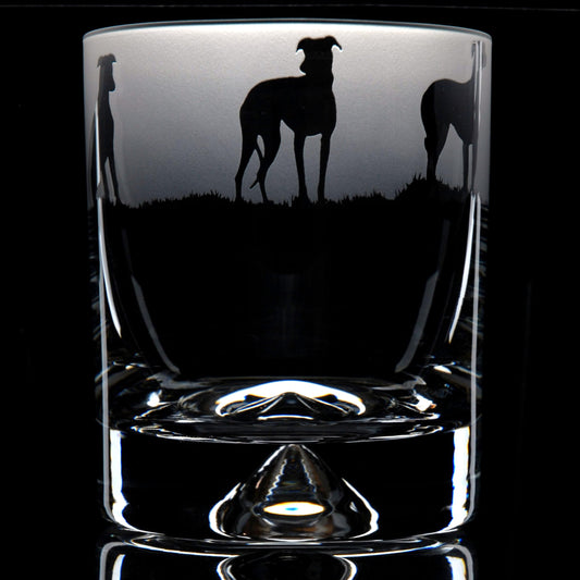Greyhound Dog Whiskey Tumbler Glass - Hand Etched/Engraved Gift