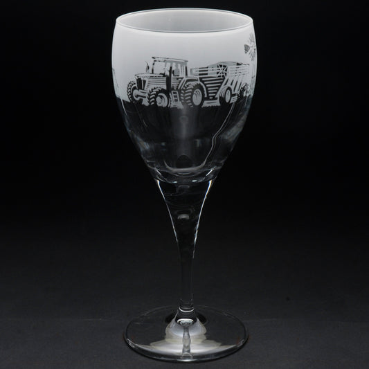 Farming Scene Crystal Wine Glass - Hand Etched/Engraved Gift