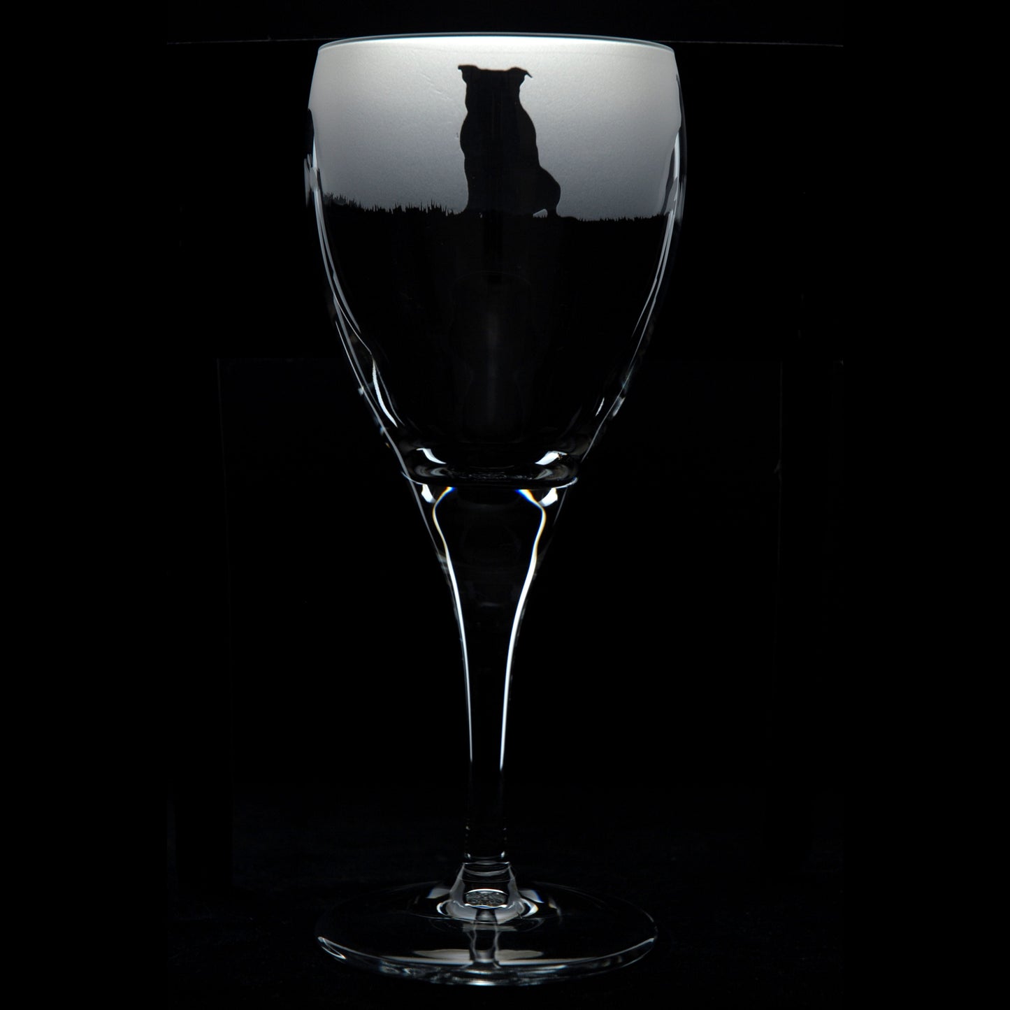 Staffy Dog Crystal Wine Glass - Hand Etched/Engraved Gift