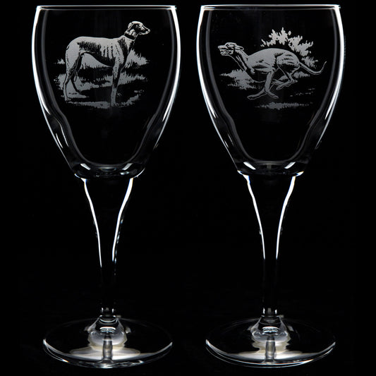 Greyhound Dog Crystal Wine Glass - Hand Etched/Engraved Gift