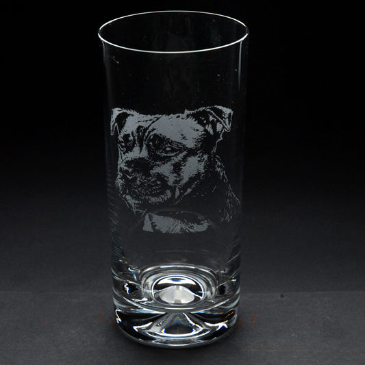Staffy Dog Head Highball Glass - Hand Etched/Engraved Gift