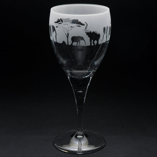 Elephant Crystal Wine Glass - Hand Etched/Engraved Gift