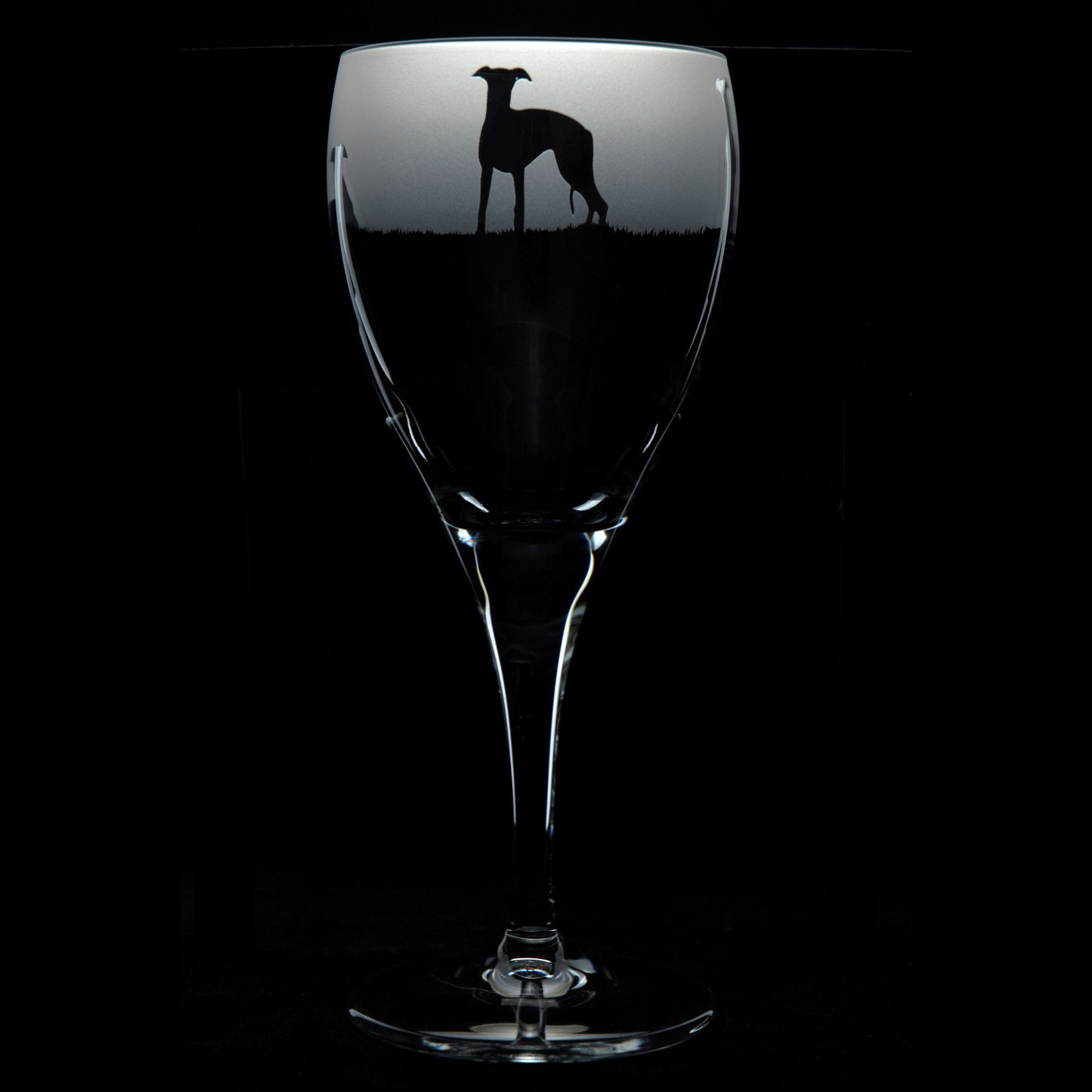 Whippet Dog Crystal Wine Glass - Hand Etched/Engraved Gift