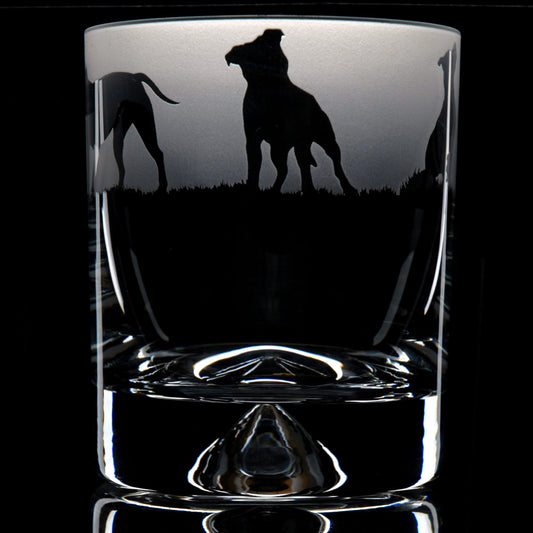 Pitbull Dog Whiskey Tumbler Glass - Hand Etched/Engraved Gift