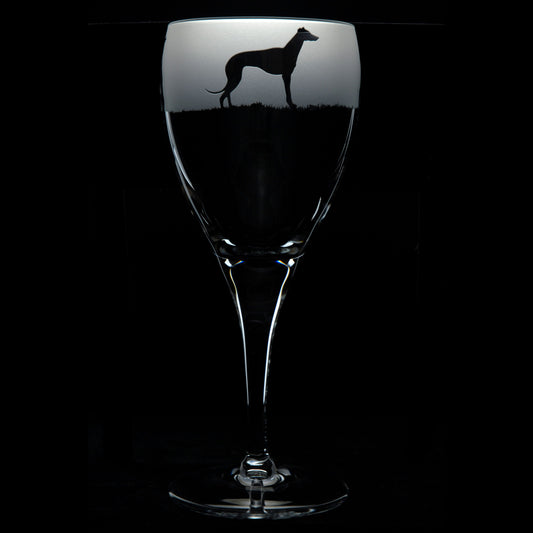 Greyhound Dog Crystal Wine Glass - Hand Etched/Engraved Gift