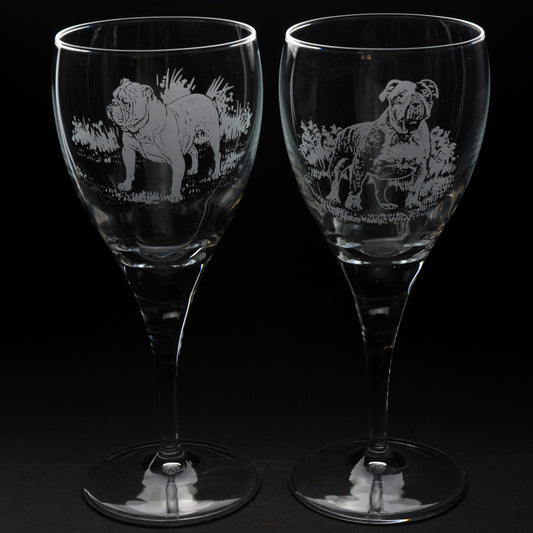 English Bulldog Dog Crystal Wine Glass - Hand Etched/Engraved Gift