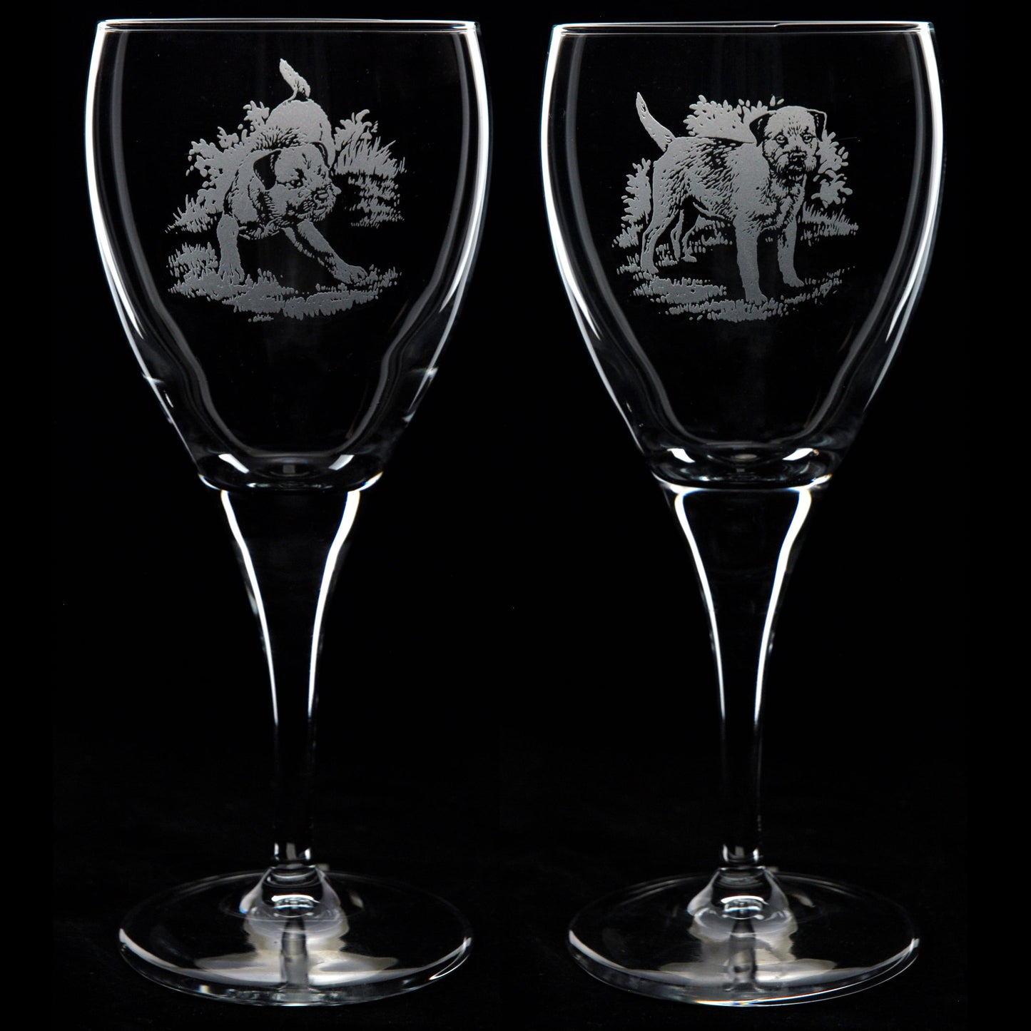 Border Terrier Dog Crystal Wine Glass - Hand Etched/Engraved Gift