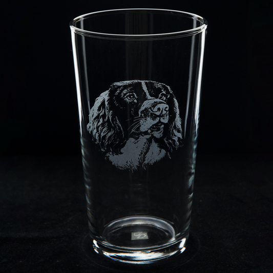 Springer Spaniel Dog Head Pint Glass - Hand Etched/Engraved Gift