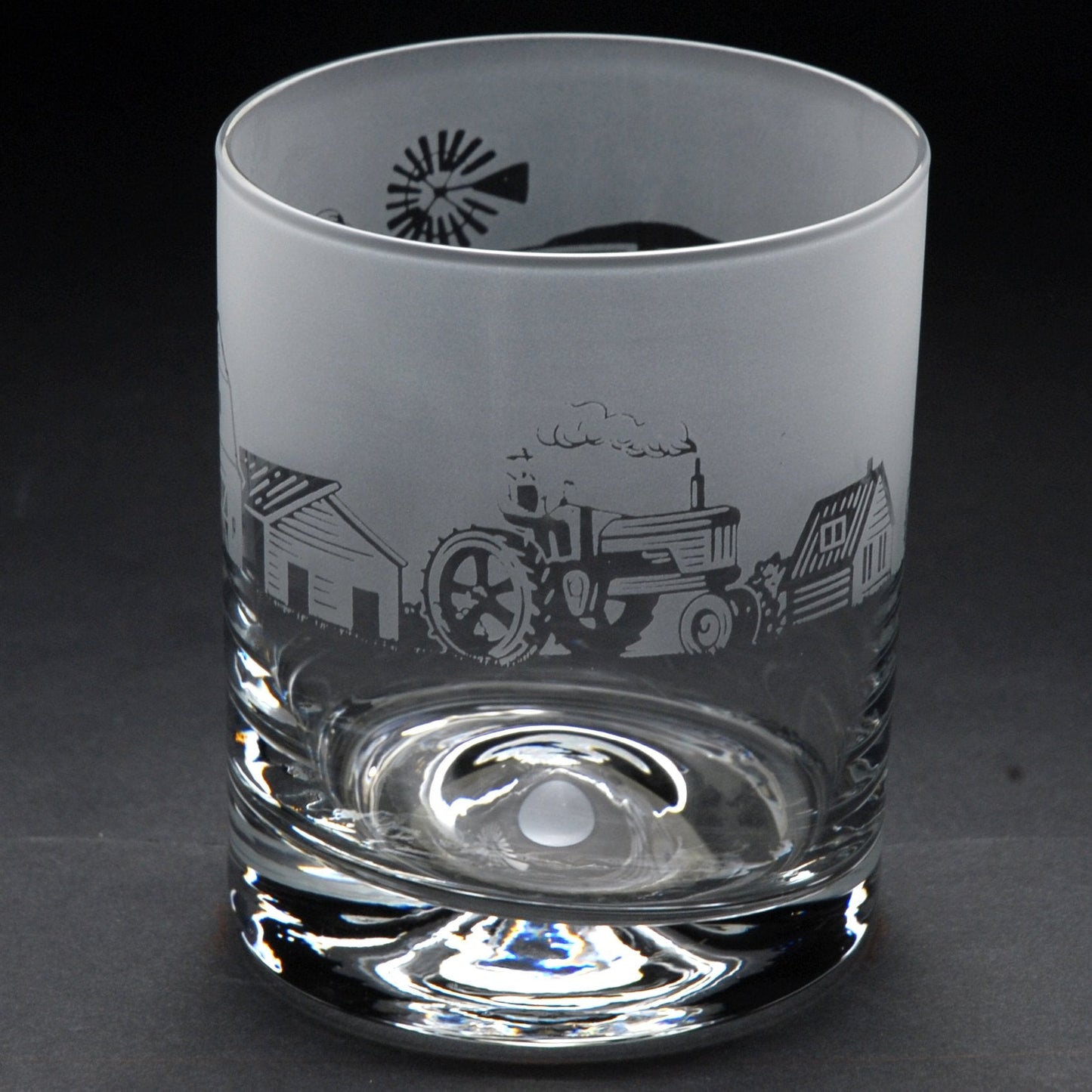 Farming Scene Whiskey Tumbler Glass - Hand Etched/Engraved Gift