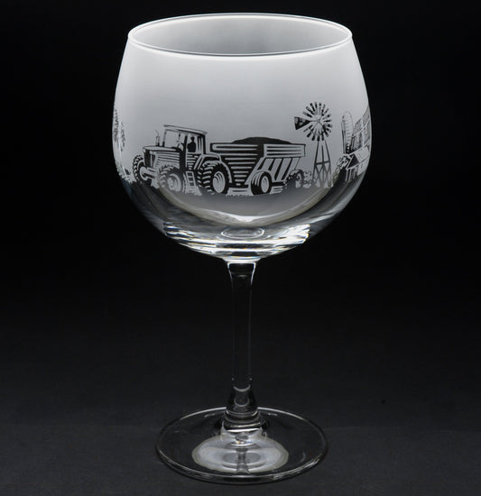 Farming Scene Gin Cocktail Glass - Hand Etched/Engraved Gift