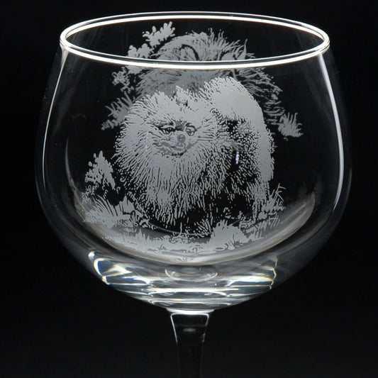 Pomeranian Dog Gin Cocktail Glass - Hand Etched/Engraved Gift