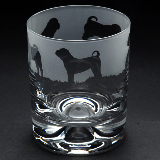 Shar Pei Dog Whiskey Tumbler Glass - Hand Etched/Engraved Gift