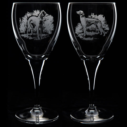 Whippet Dog Crystal Wine Glass - Hand Etched/Engraved Gift