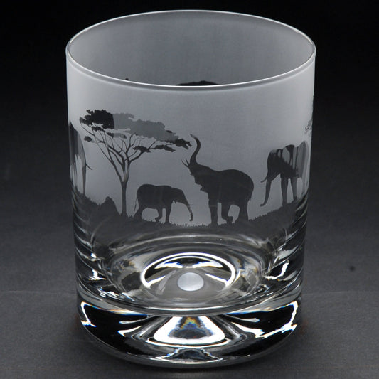 Elephant Whiskey Tumbler Glass - Hand Etched/Engraved Gift