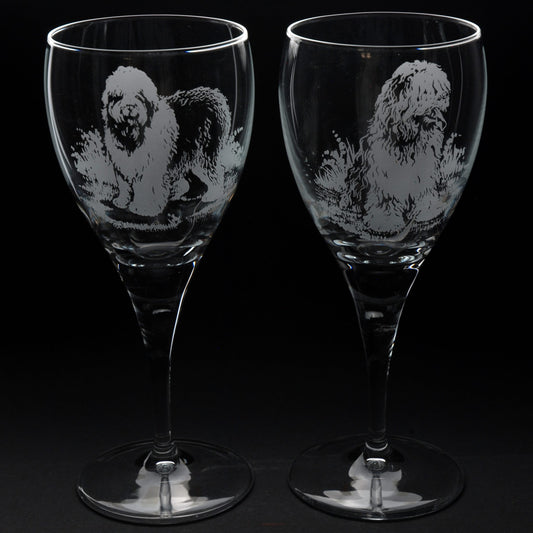 Old English Sheep Dog Dog Crystal Wine Glass - Hand Etched/Engraved Gift