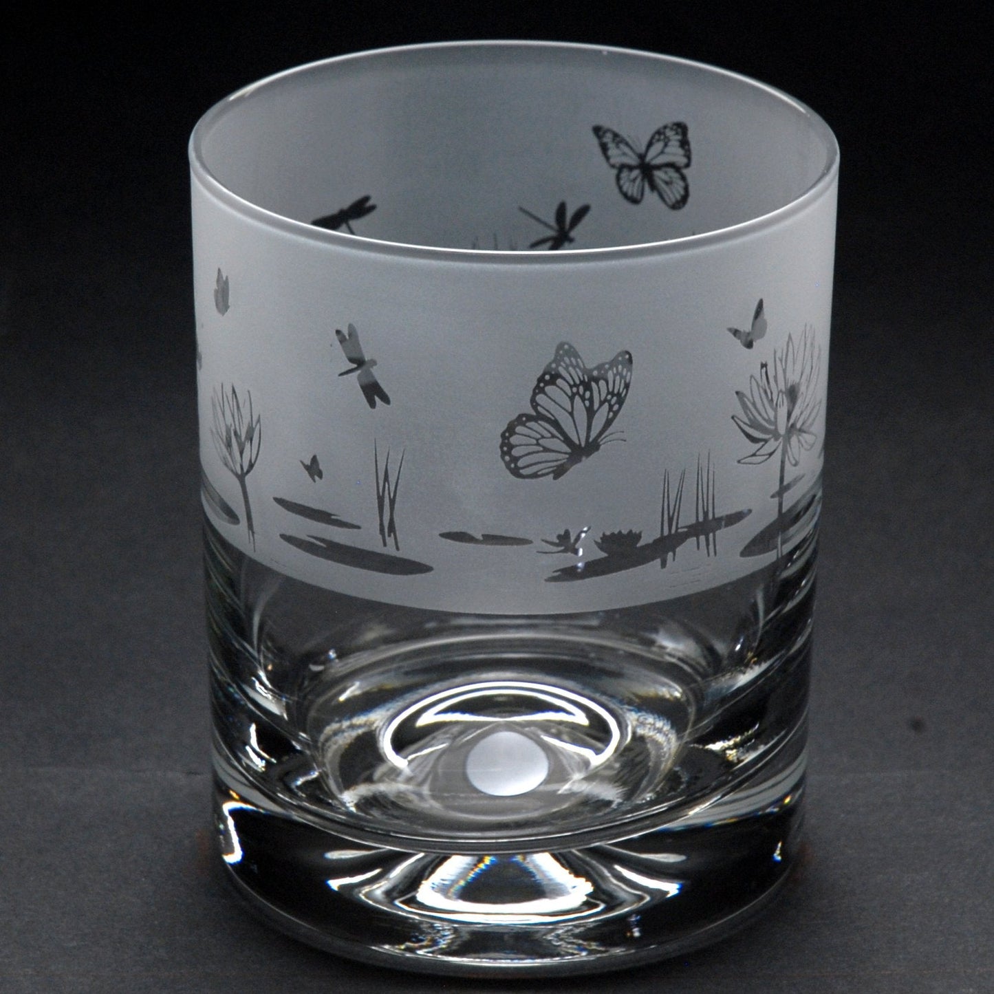 Butterfly and Dragonfly Whiskey Tumbler Glass - Hand Etched/Engraved Gift