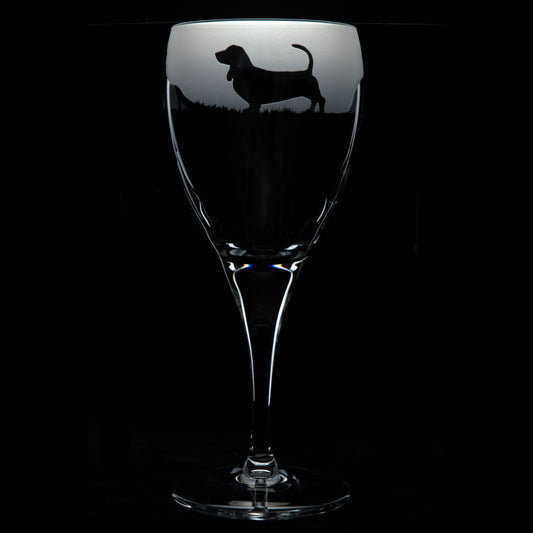 Basset Hound Dog Crystal Wine Glass - Hand Etched/Engraved Gift