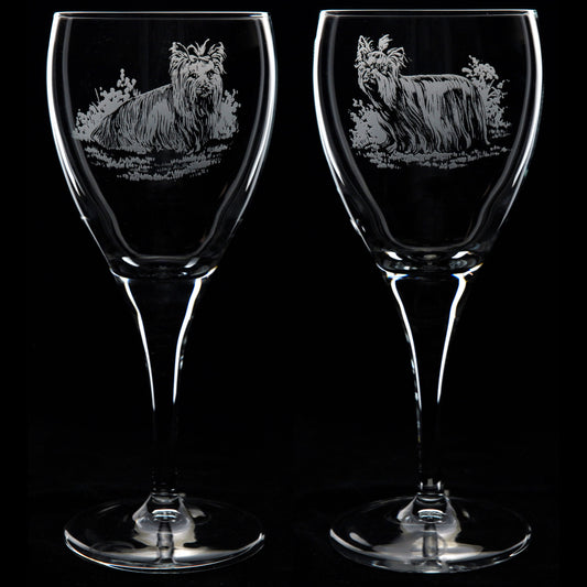 Yorkie Dog Crystal Wine Glass - Hand Etched/Engraved Gift