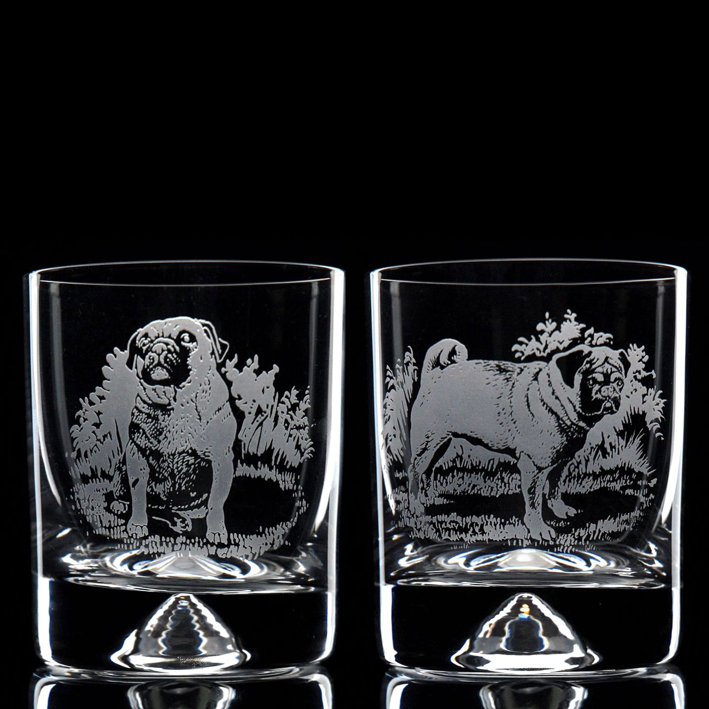 Pug Dog Whiskey Tumbler Glass - Hand Etched/Engraved Gift