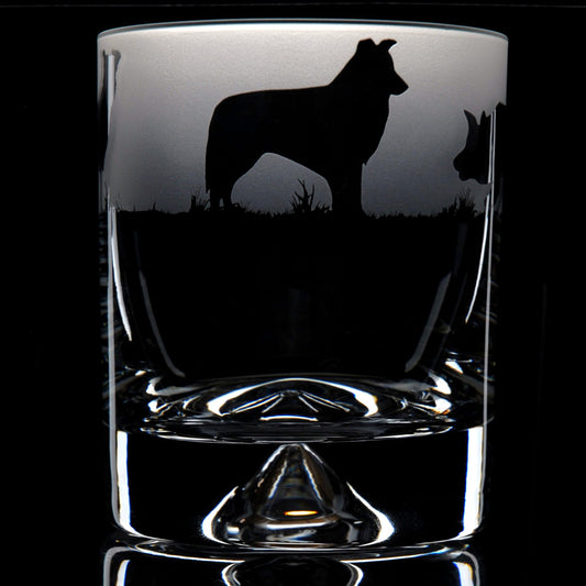 Border Collie Dog Whiskey Tumbler Glass - Hand Etched/Engraved Gift