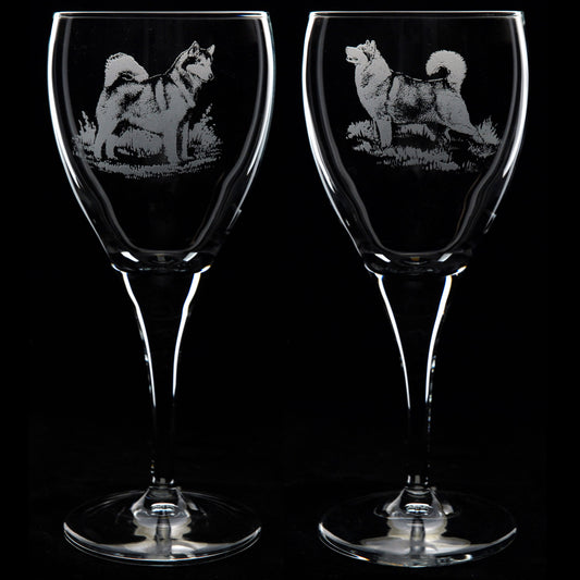 Alaskan Malamute Dog Crystal Wine Glass - Hand Etched/Engraved Gift