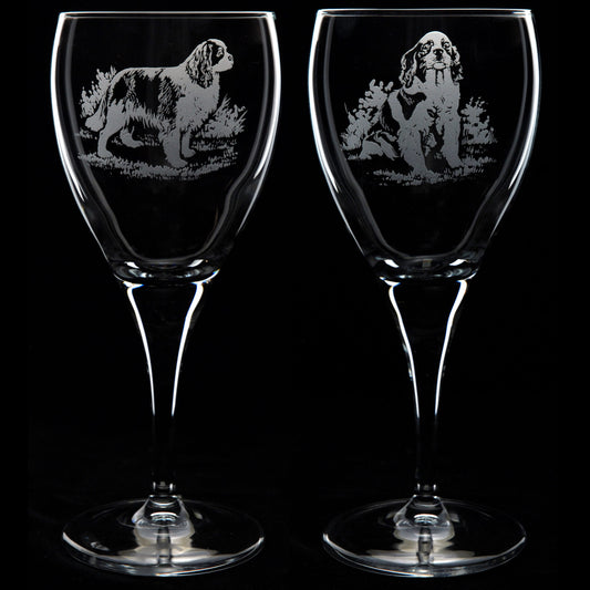 Cavalier King Charles Dog Crystal Wine Glass - Hand Etched/Engraved Gift