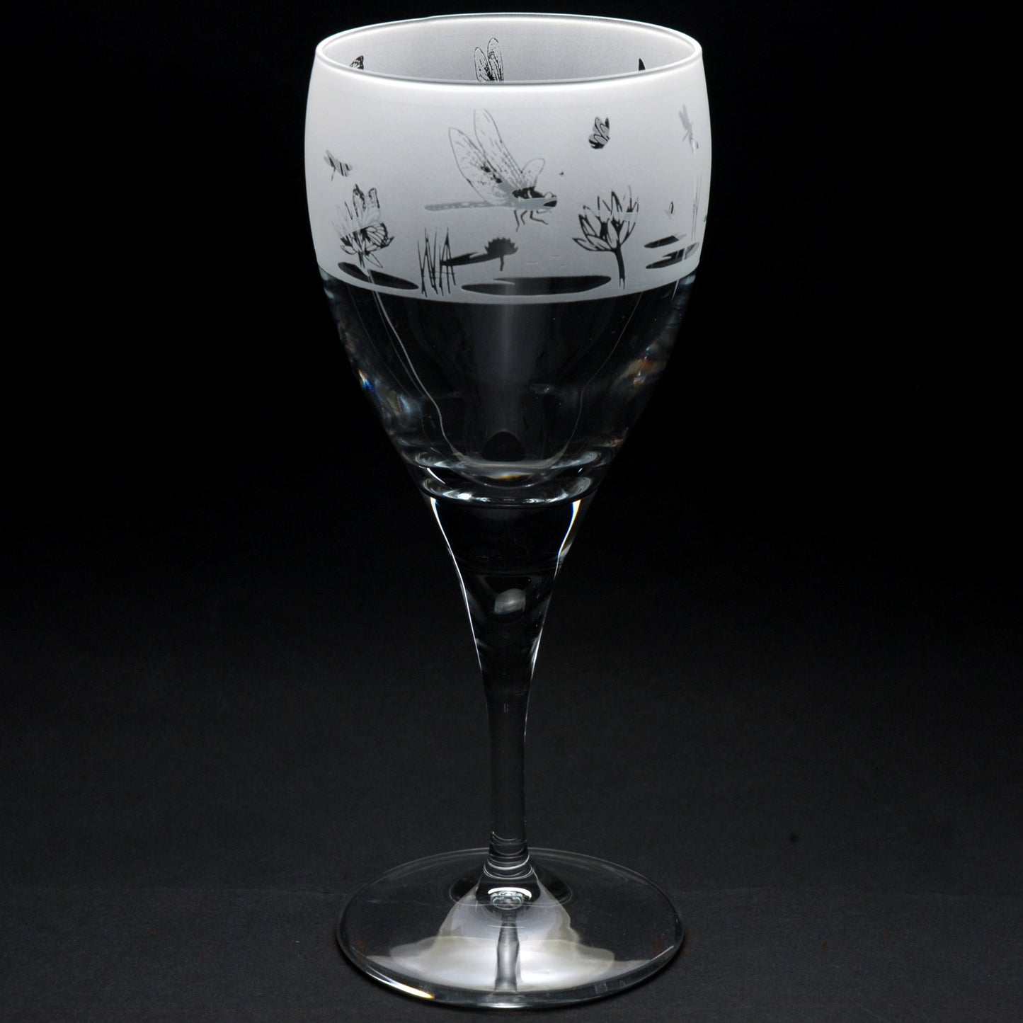 Butterfly and Dragonfly Crystal Wine Glass - Hand Etched/Engraved Gift