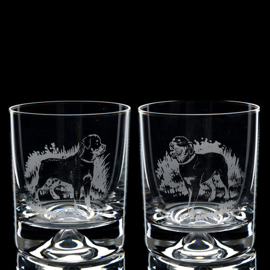 Rottweiler Dog Whiskey Tumbler Glass - Hand Etched/Engraved Gift