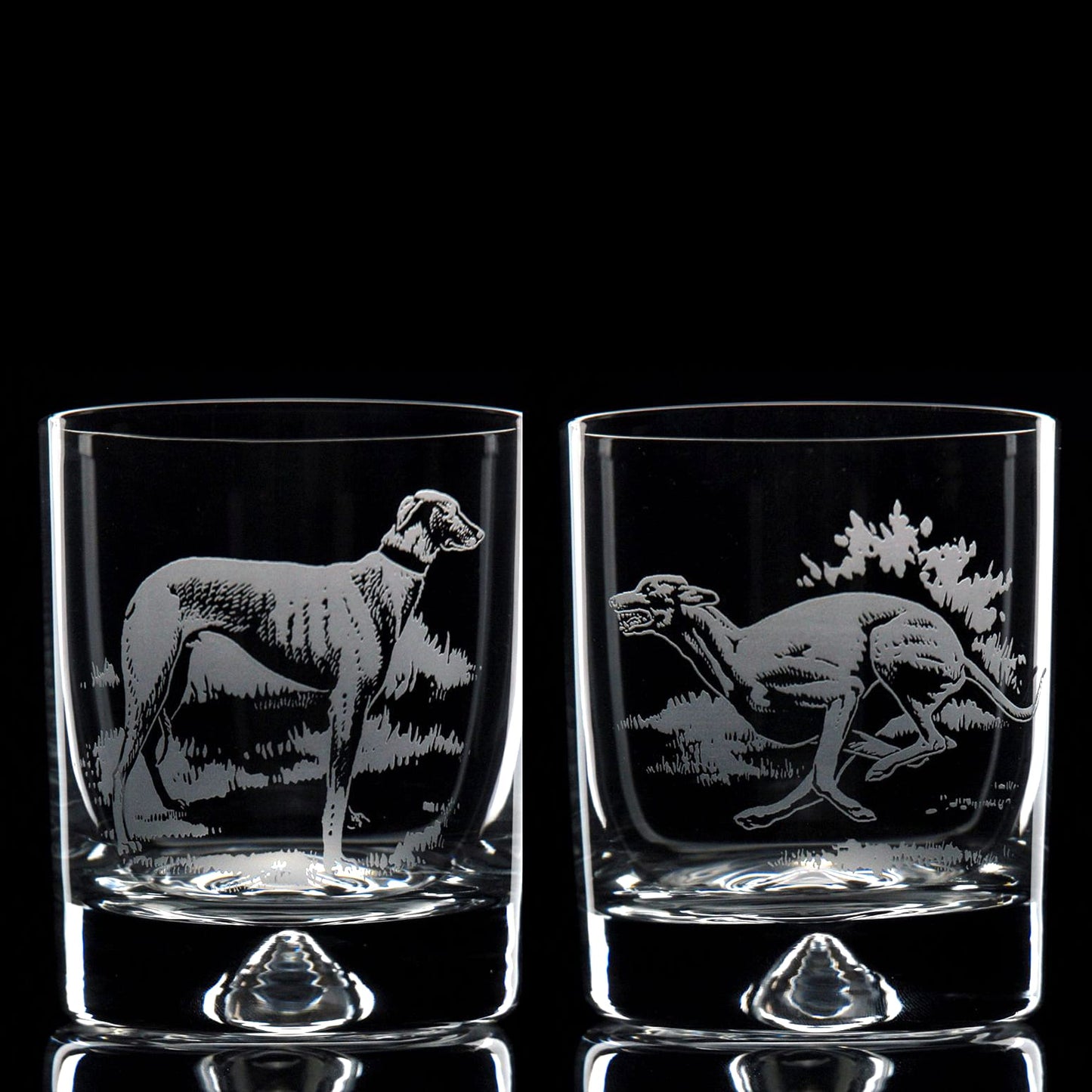 Greyhound Dog Whiskey Tumbler Glass - Hand Etched/Engraved Gift