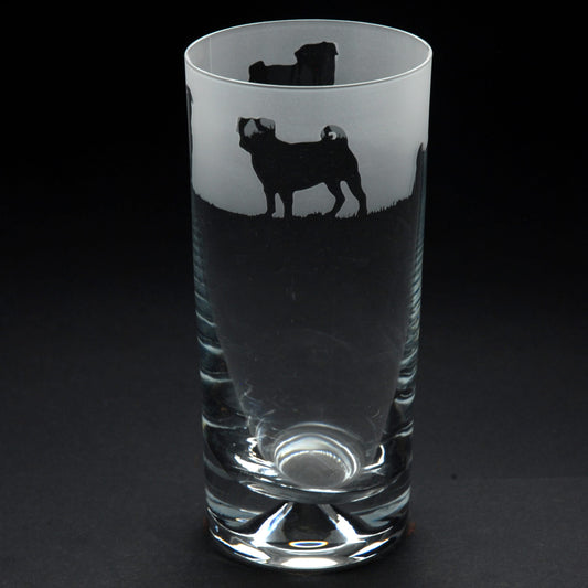 Pug Dog Highball Glass - Hand Etched/Engraved Gift