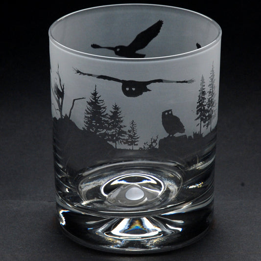 Owl Whiskey Tumbler Glass - Hand Etched/Engraved Gift