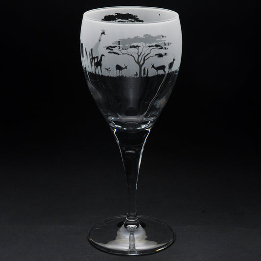 Safari Crystal Wine Glass - Hand Etched/Engraved Gift