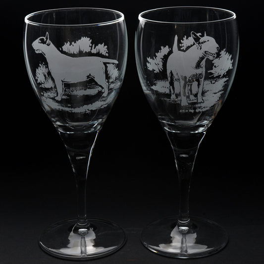 Bull Terrier Dog Crystal Wine Glass - Hand Etched/Engraved Gift